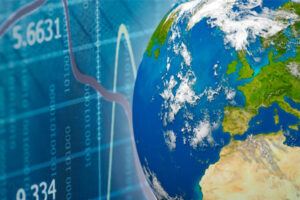 Visual of a globe and part of a data chart