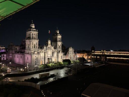 Night time photo of a large structure