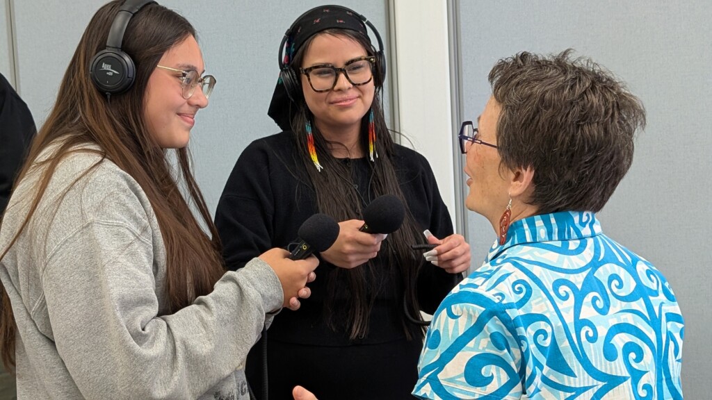 Journalism student Shantel Sault interviews