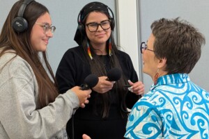 Journalism student Shantel Sault interviews