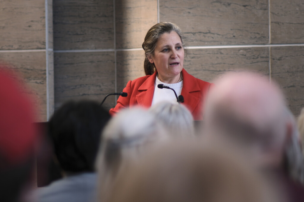 Close-up of the Honourable Chrystia Freeland during the 2026 Bell Lecture