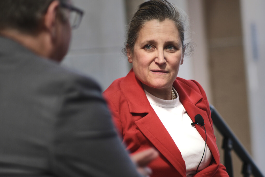 Close-up of the Honourable Chrystia Freeland during the 2026 Bell Lecture