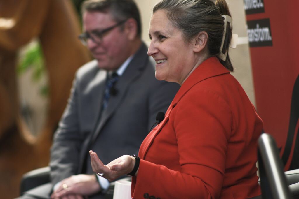 Close-up of the Honourable Chrystia Freeland during the 2026 Bell Lecture