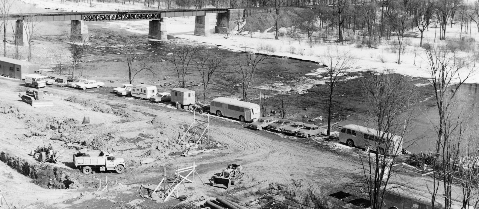 Black and white photo of Herzberg land being developed