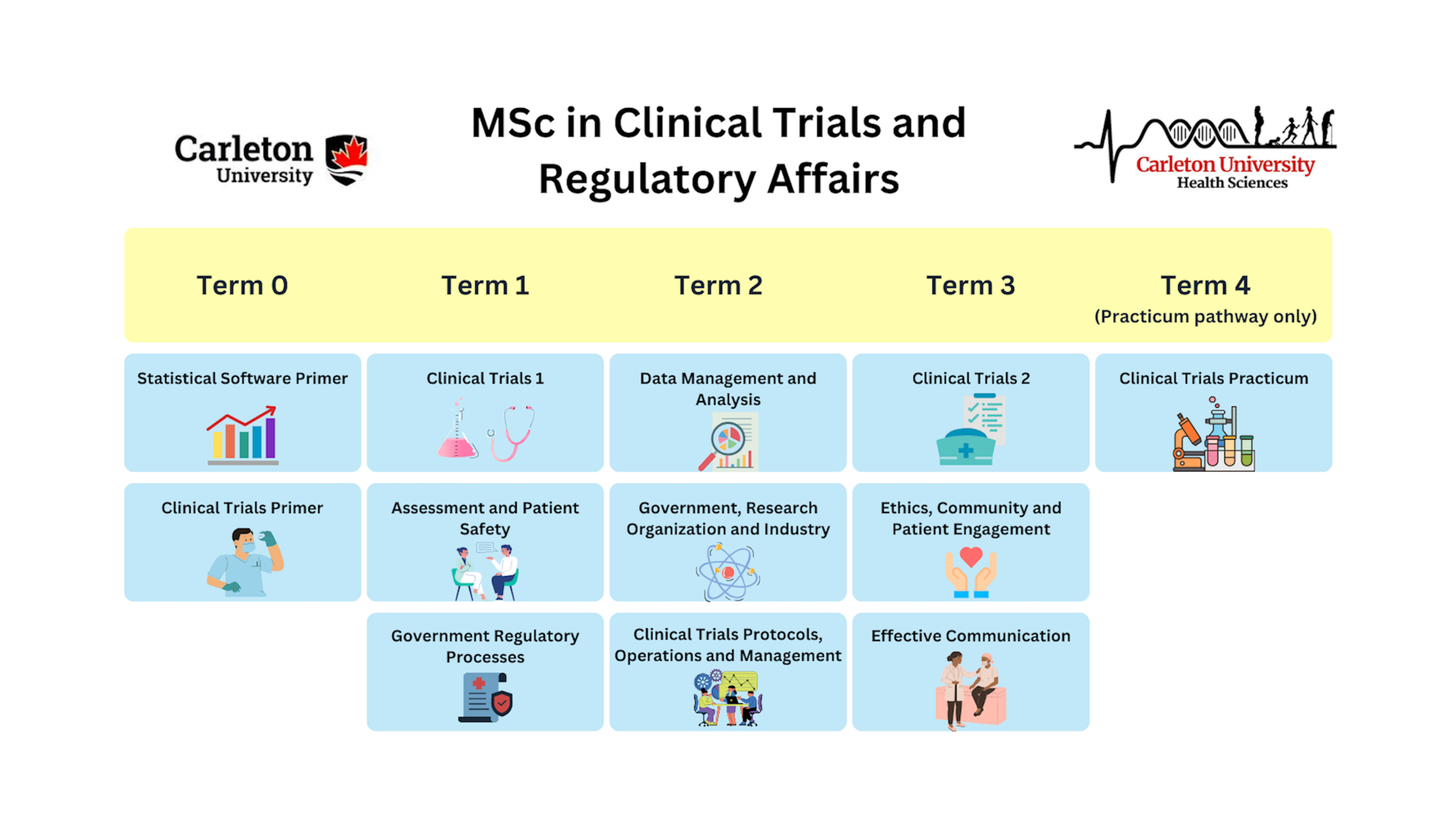 graphic of the MSc in Clinical Trials and Regulatory Affairs program layout. 