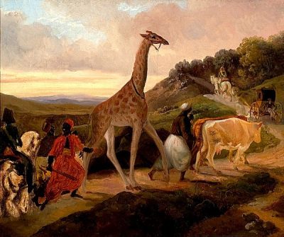 painting of a giraffe crossing