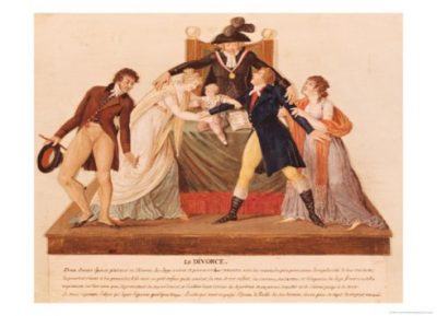 painting of a couple in court fighting over a baby