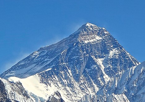 image of a snow covered mountain in front of a blue sky