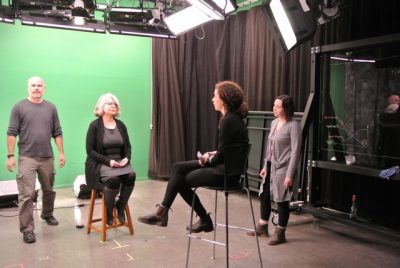 Heather Keary and Carly Pickett prepare to begin the interview, as Greg Allison - MPC staff - checks the lighting