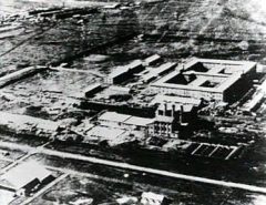 Black and white aerial photo of Unit 731’s main headquarters in Harbin, Chin