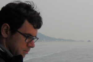 Sandy Barron profile with foggy beach in backdrop