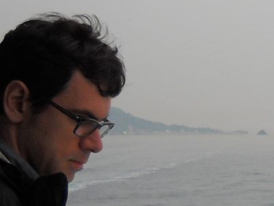 Sandy Barron profile with foggy beach in backdrop