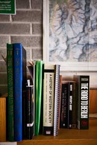 books at graduate student's desk