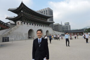 Marcel Jesensky standing in front of building in Seoul