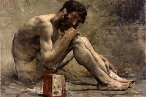 painting of a seated nude male