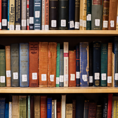 history books on shelf, Underhill reading room