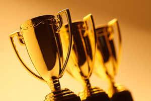 three trophies lined up