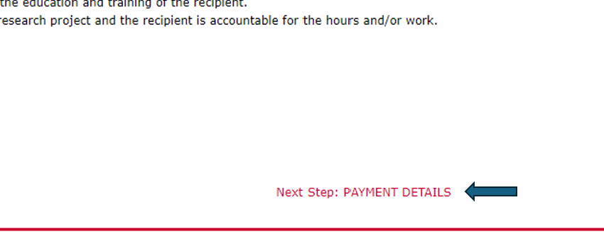 Screenshot: Next Step: Payment Details at the bottom of the screen