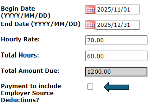 Before View: With arrow pointing to the "Payment to include Employer Source Deductions?"