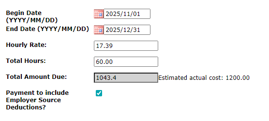 After view: showing total amount due the research assistant will receive after deductions.