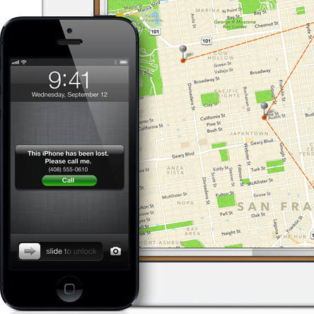 Graphic of icu_people_phone over Find My iPad map showing GPS-derived location