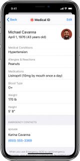 Medical ID screenshot of iPhone