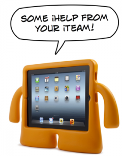 iTeam Mascot (Speck iGuy case) offering help