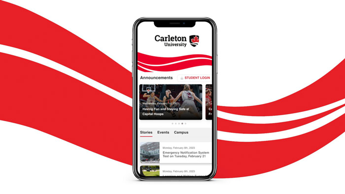 A screenshot of Carleton's mobile app on an iPhone
