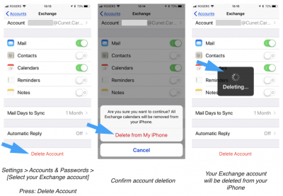 iOS delete Exchange account