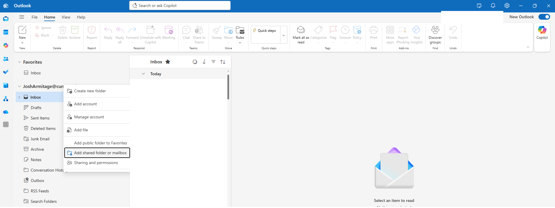 Shared Inbox Screen Shot Accessing a Shared Mailbox in