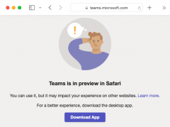 Safari browser showing Microsoft message to use Teams App instead