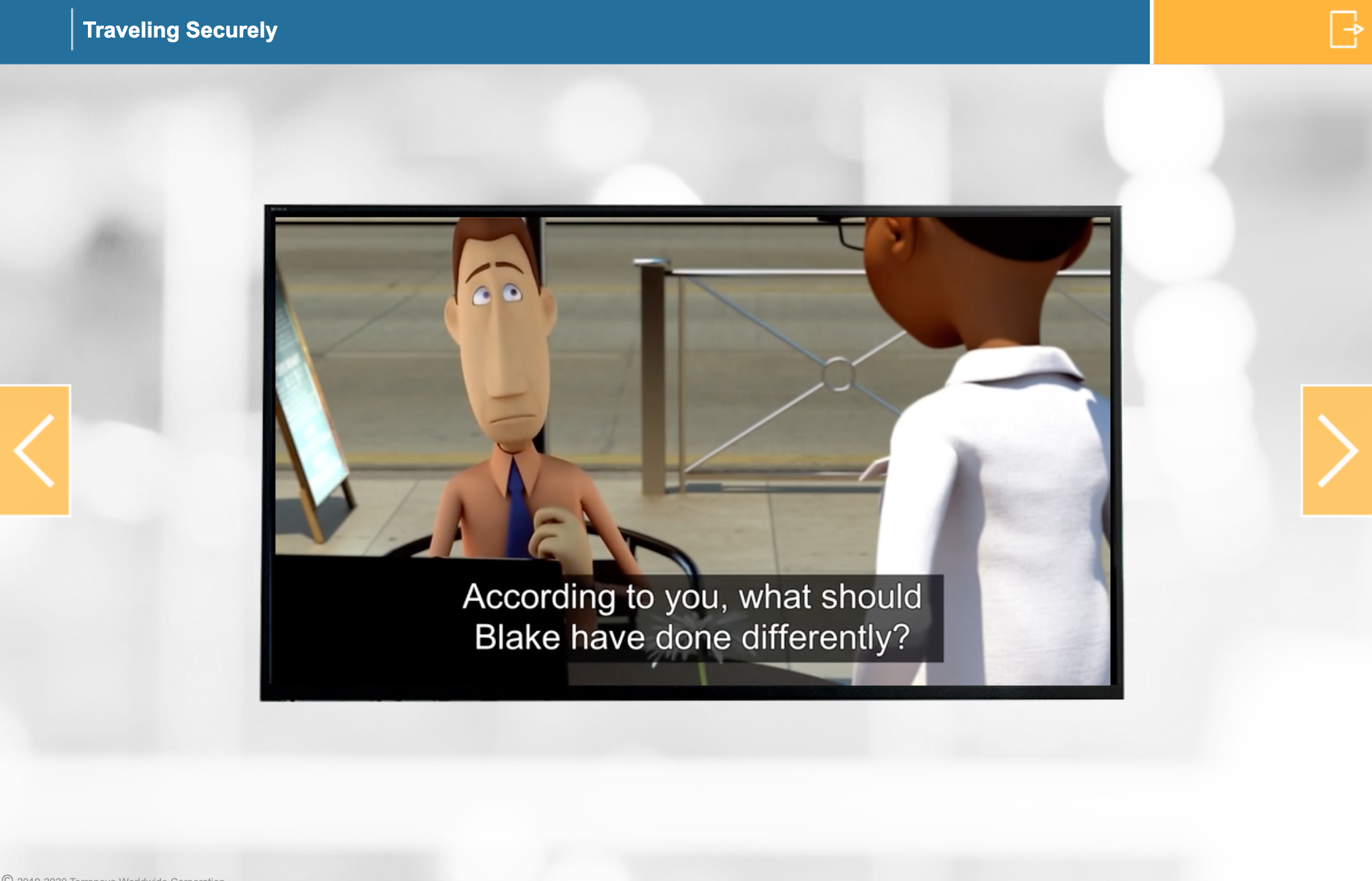 Another screen depicting a video on Traveling Securely.
