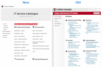 Before and after image of the IT Service Catalogue after re-hosting.