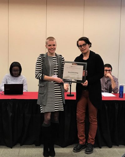 Jean Ketterling receiving award from Prof. Wilke