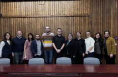 Law & Legal Studies Faculty with Brandon Montour L-R: Stacy Douglas, Steve Tasson, Ummni Khan, William Hebert, Pierre Cloutier de Repentigny, Brandon Montour, Sheryl Hamilton, Ania Zbyszewska, Megan Gaucher, Gulay Kilicaslan, Laura Beach (post-doc fellow)