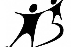 black and white logo of a large figure and a small figure linked at the hand