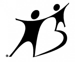 black and white logo of a large figure and a small figure linked at the hand
