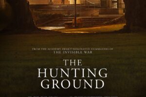 movie poster, with girl climbing stairs on a campus at night