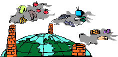 Clip art cartoon image of a globe with smoke stacks protuding