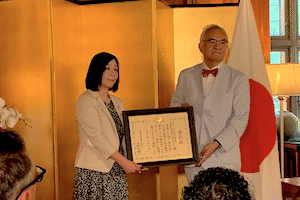 Yoko receives award from His Excellency, the Ambassador of Japan