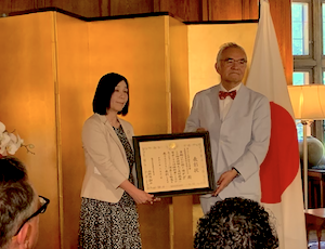 Yoko receives award from His Excellency, the Ambassador of Japan