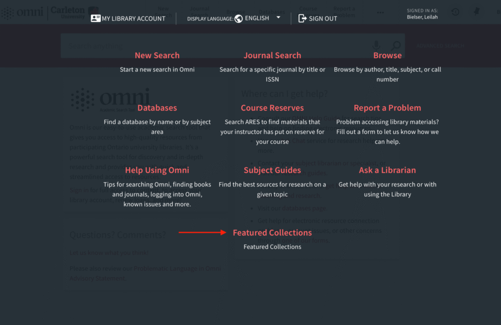 Screenshot of Featured Collections page