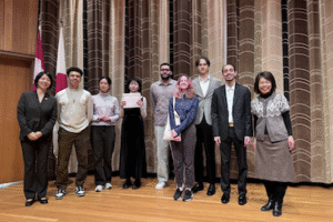 Group picture of contestants and instructors at the Japanese Embassy