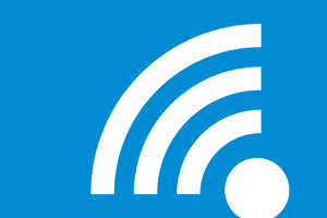 RSS feed icon on a blue background