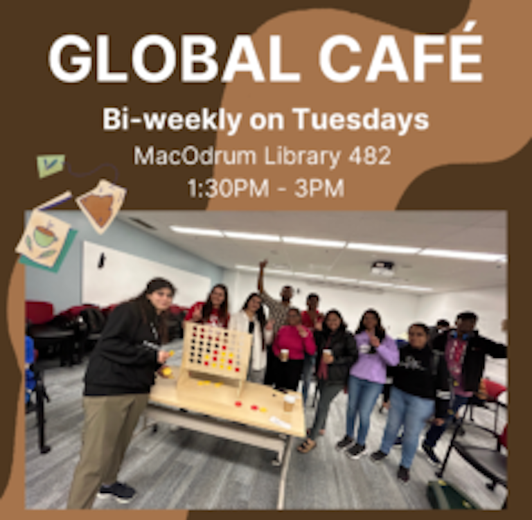 Global Café, 482 MacOdrum Library (1:30-3:00). Shows photo of a group of people in the room.