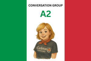 Italian Conversation A2 with picture of Marcella on Italian flag