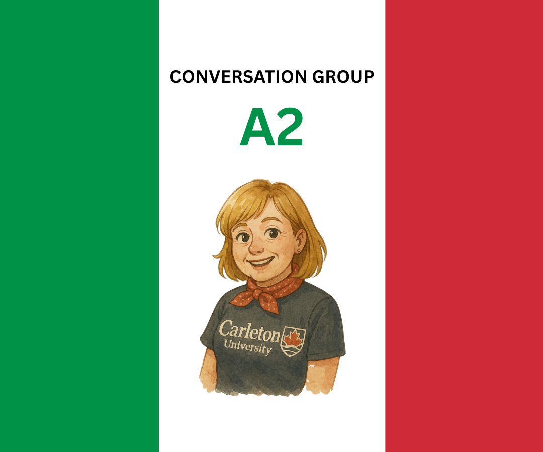 Italian Conversation A2 with picture of Marcella on Italian flag