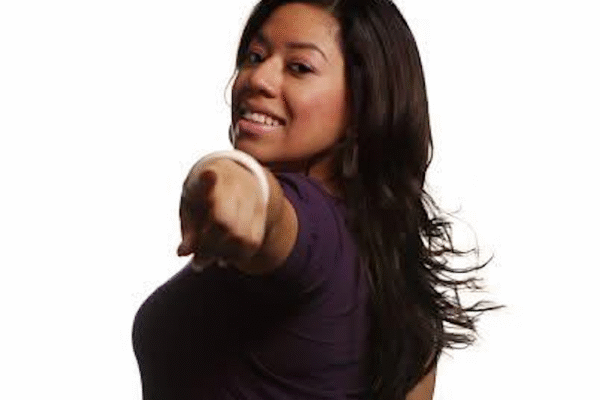 Jessica pointing at the viewer