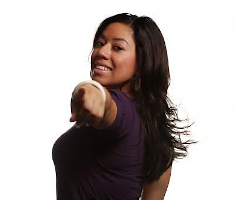 Jessica pointing at the viewer