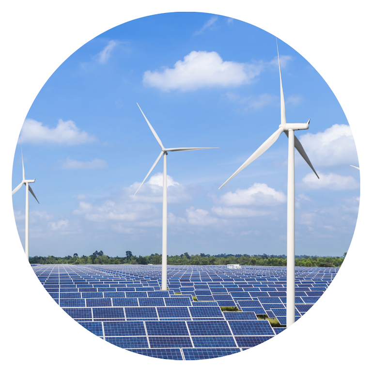 Solar panels and wind farm